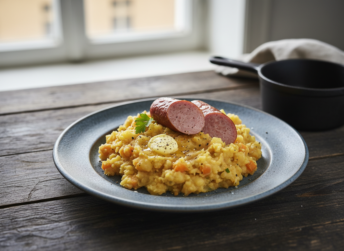 AI-generated image of Rotmos med korv